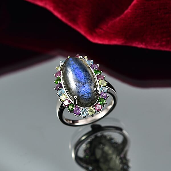 Shop Lc EverTrue AAA Malagasy Labradorite Multi Gemstone Ring In Platinum Bond 10.50 Ctw
