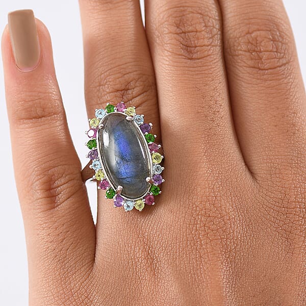 Shop Lc EverTrue AAA Malagasy Labradorite Multi Gemstone Ring In Platinum Bond 10.50 Ctw