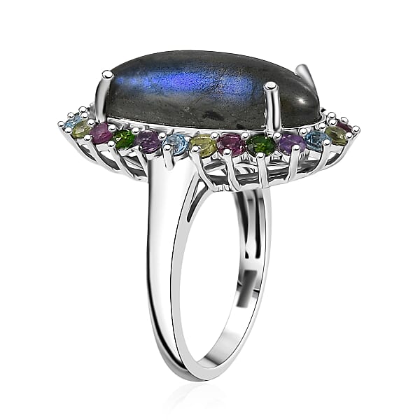 Shop Lc EverTrue AAA Malagasy Labradorite Multi Gemstone Ring In Platinum Bond 10.50 Ctw