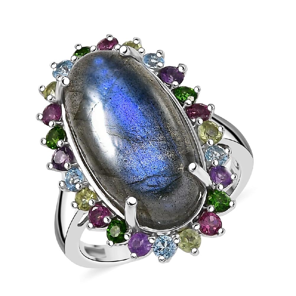 shop lc EverTrue AAA Malagasy Labradorite Multi Gemstone Ring in Platinum Bond 10.50 ctw