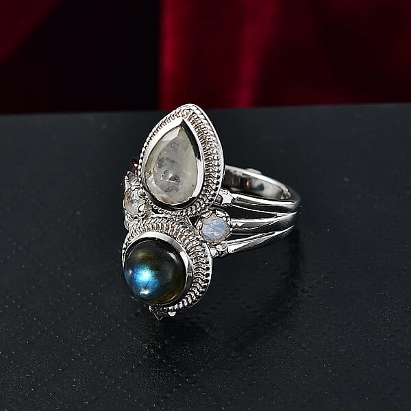 Shop Lc EverTrue AAA Malagasy Labradorite Rainbow Moonstone Ring In Platinum Bond 4.40 Ctw