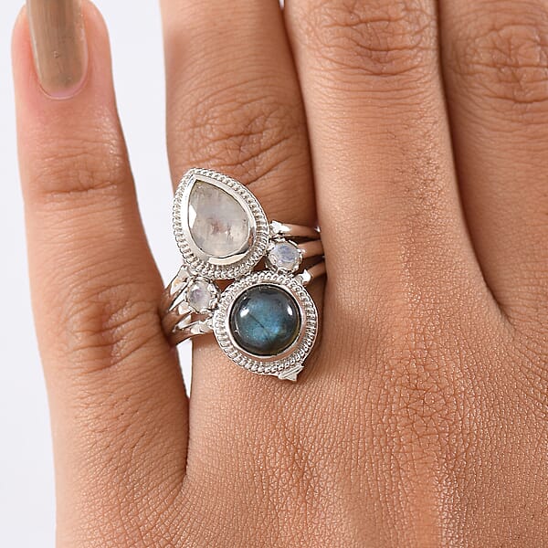 Shop Lc EverTrue AAA Malagasy Labradorite Rainbow Moonstone Ring In Platinum Bond 4.40 Ctw