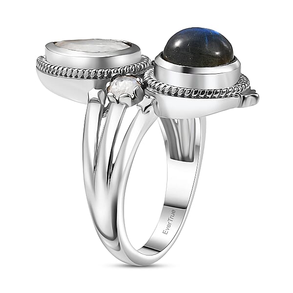 Shop Lc EverTrue AAA Malagasy Labradorite Rainbow Moonstone Ring In Platinum Bond 4.40 Ctw