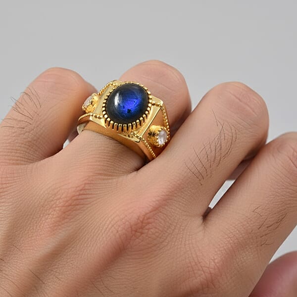 Shop Lc EverTrue AAA Malagasy Labradorite Rainbow Moonstone Men's Ring In 18K YG Plated 5.40 Ctw
