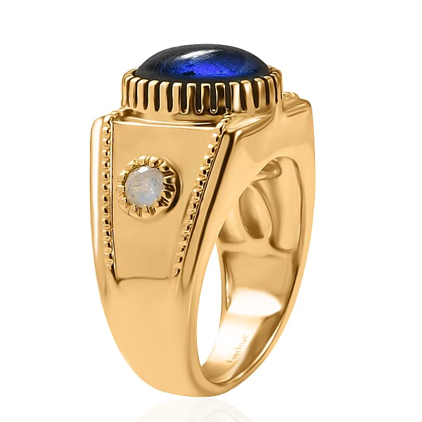 Shop Lc EverTrue AAA Malagasy Labradorite Rainbow Moonstone Men's Ring In 18K YG Plated 5.40 Ctw