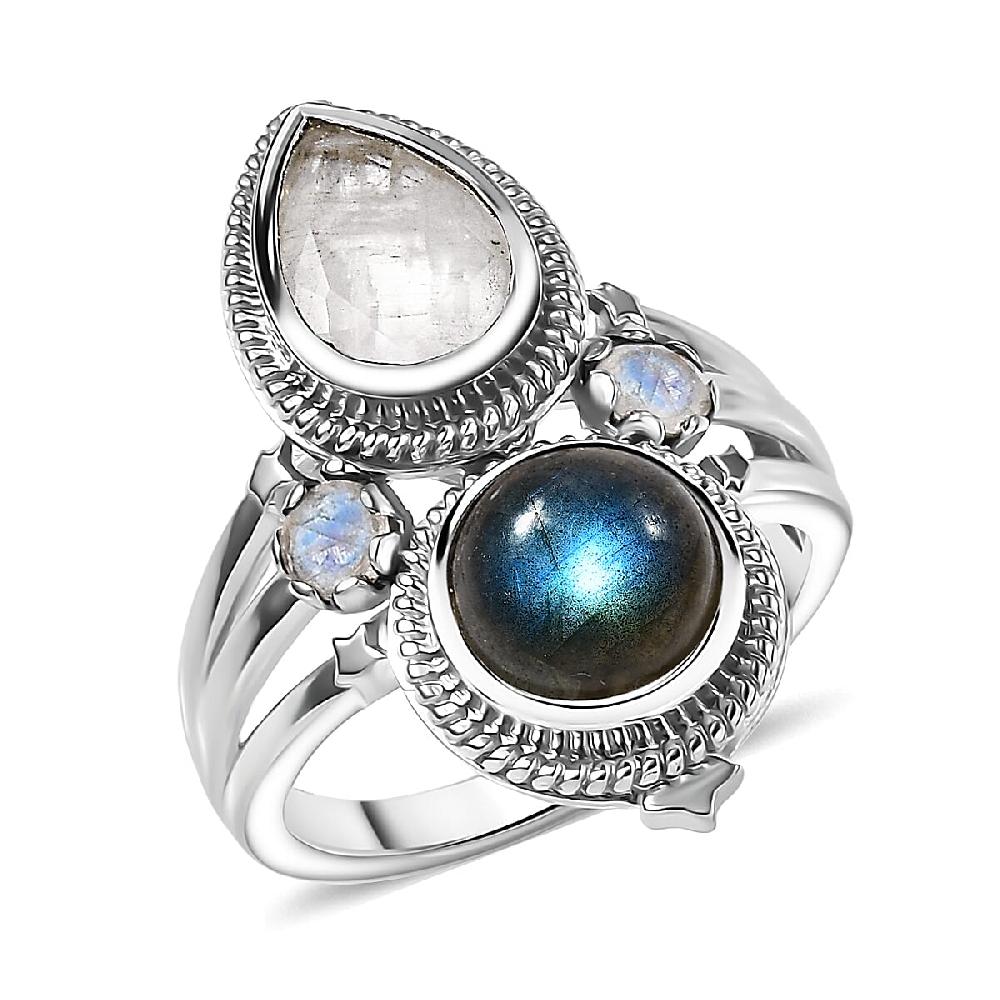 shop lc EverTrue AAA Malagasy Labradorite Rainbow Moonstone Ring in Platinum Bond 4.40 ctw