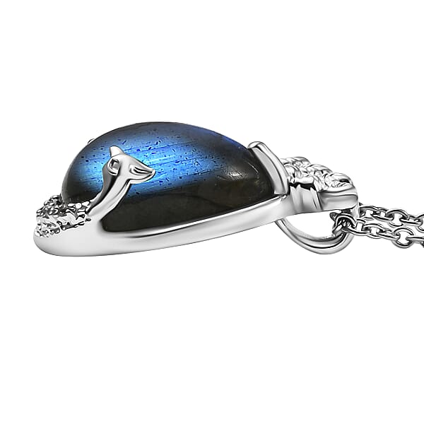Shop Lc EverTrue AAA Malagasy Labradorite White Zircon Pendant In Platinum Bond With Stainless Steel Necklace 8.90 Ctw (20 Inches)