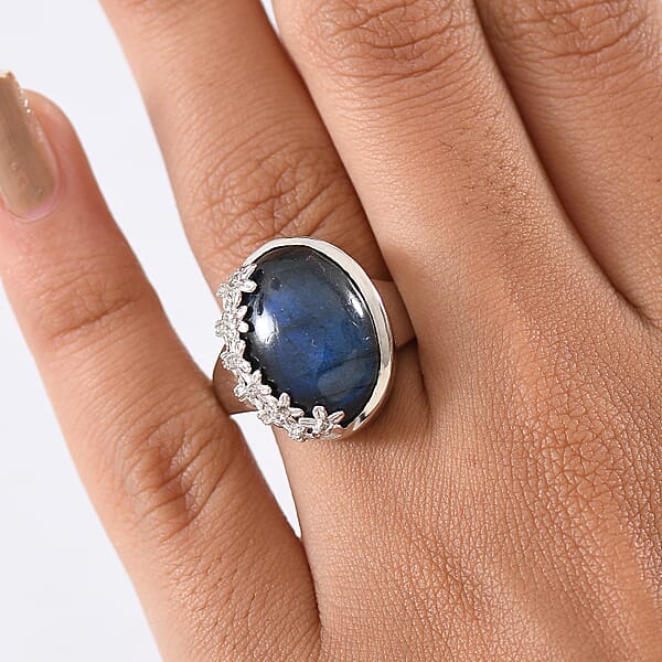Shop Lc EverTrue AAA Malagasy Labradorite White Zircon Ring In Platinum Bond 12.80 Ctw