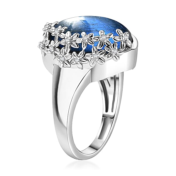 Shop Lc EverTrue AAA Malagasy Labradorite White Zircon Ring In Platinum Bond 12.80 Ctw
