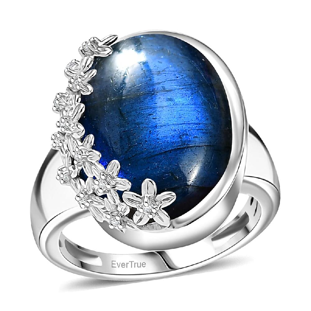 shop lc EverTrue AAA Malagasy Labradorite White Zircon Ring in Platinum Bond 12.80 ctw
