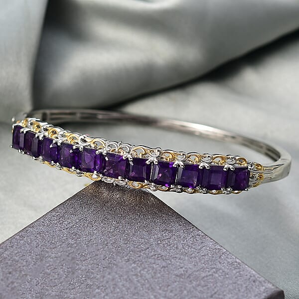 Shop Lc EverTrue African Amethyst 11.90 Ctw Art Nouveau Bangle Bracelet In 18K YG Plated And Platinum Bond (7.25 In)
