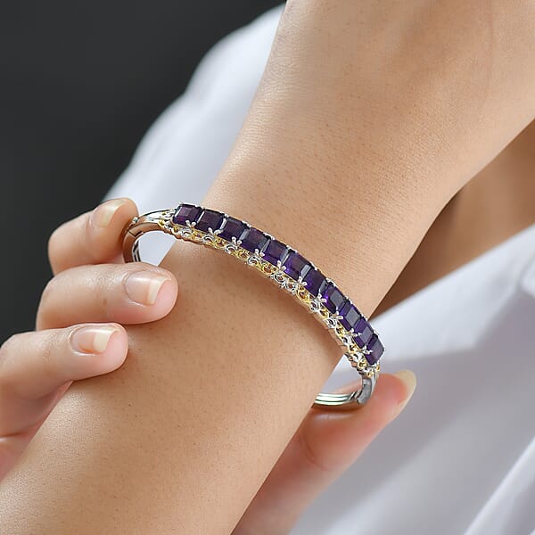 Shop Lc EverTrue African Amethyst 11.90 Ctw Art Nouveau Bangle Bracelet In 18K YG Plated And Platinum Bond (7.25 In)