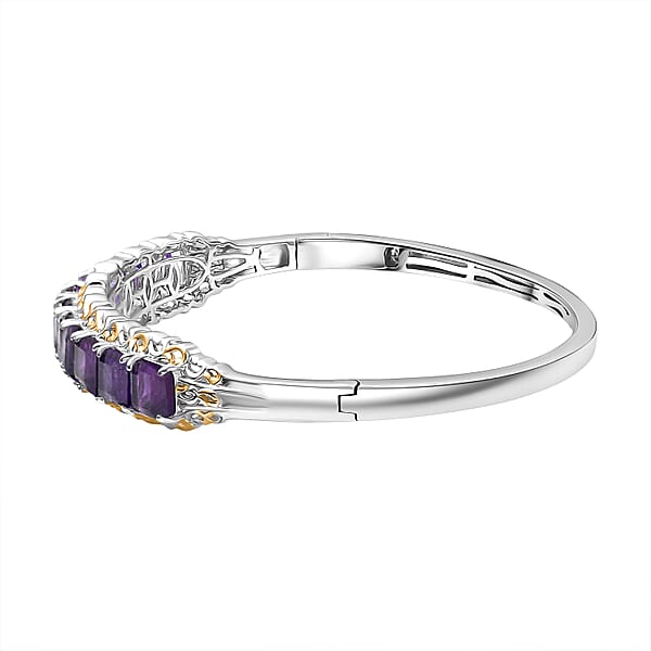 Shop Lc EverTrue African Amethyst 11.90 Ctw Art Nouveau Bangle Bracelet In 18K YG Plated And Platinum Bond (7.25 In)