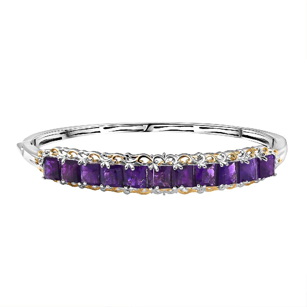 shop lc EverTrue African Amethyst 11.90 ctw Art Nouveau Bangle Bracelet in 18K YG Plated and Platinum Bond (7.25 In)