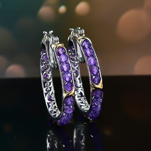 Shop Lc EverTrue African Amethyst 15.00 Ctw Beads Earrings In 18K YG Plated And Platinum Bond