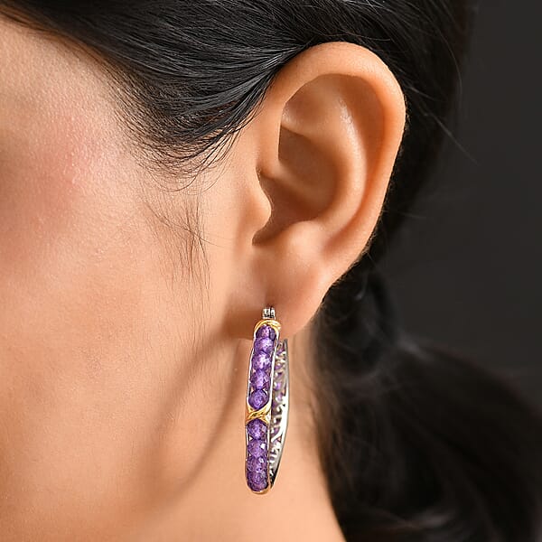 Shop Lc EverTrue African Amethyst 15.00 Ctw Beads Earrings In 18K YG Plated And Platinum Bond