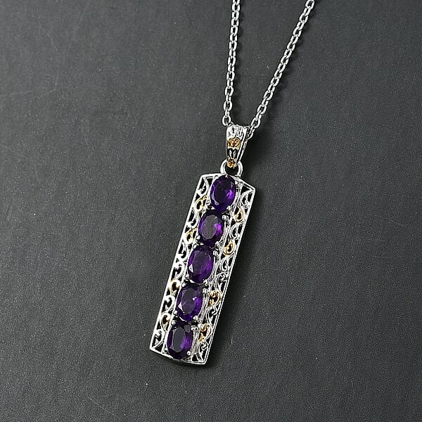 Shop Lc EverTrue African Amethyst 2.10 Ctw Pendant In 18K YG Plated And Platinum Bond With Stainless Steel Necklace 20 Inches