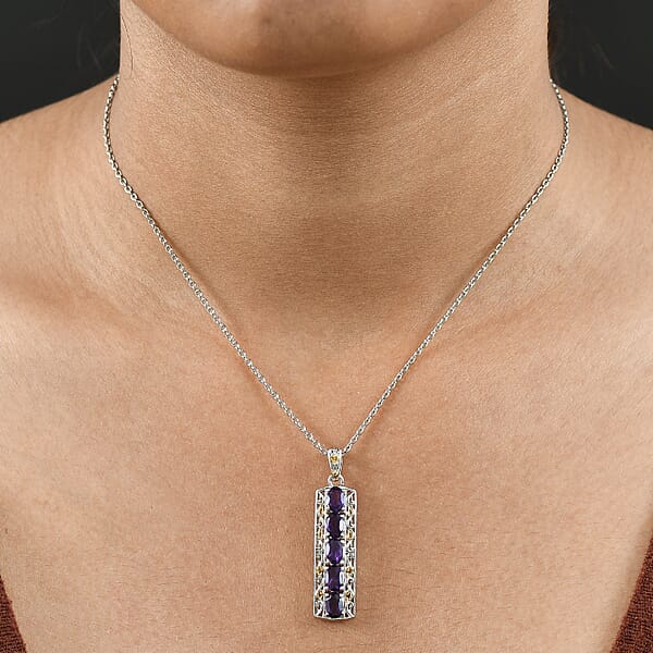 Shop Lc EverTrue African Amethyst 2.10 Ctw Pendant In 18K YG Plated And Platinum Bond With Stainless Steel Necklace 20 Inches