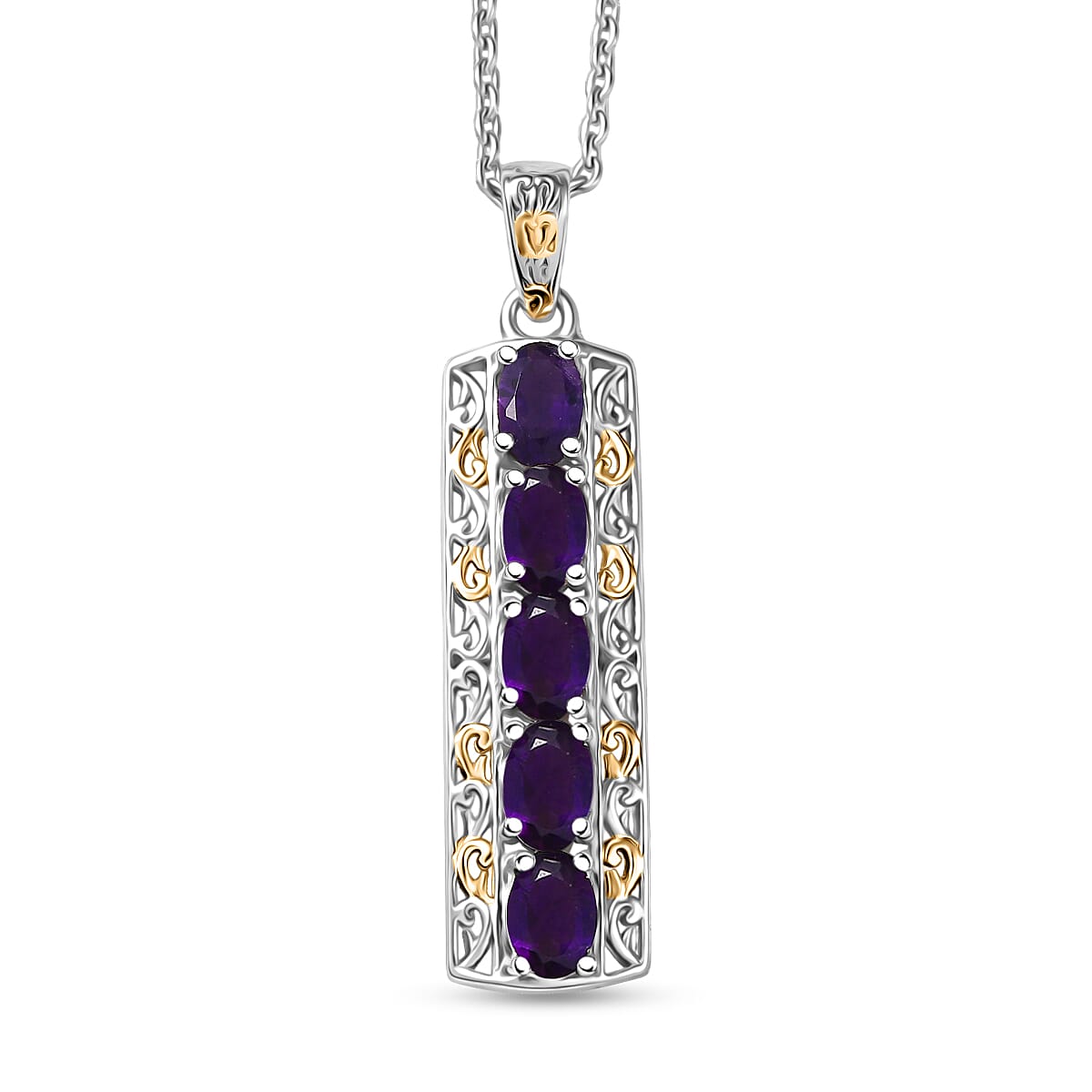 shop lc EverTrue African Amethyst 2.10 ctw Pendant in 18K YG Plated and Platinum Bond with Stainless Steel Necklace 20 Inches