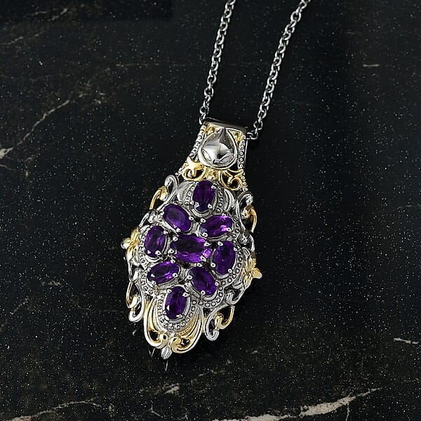 Shop Lc EverTrue African Amethyst 2.24 Ctw Pendant In 18K YG Plated And Platinum Bond With Stainless Steel Necklace 20 Inches