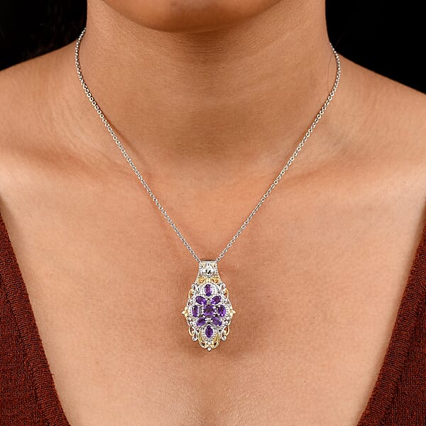 Shop Lc EverTrue African Amethyst 2.24 Ctw Pendant In 18K YG Plated And Platinum Bond With Stainless Steel Necklace 20 Inches