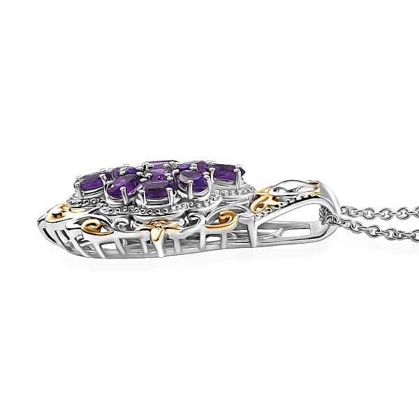 Shop Lc EverTrue African Amethyst 2.24 Ctw Pendant In 18K YG Plated And Platinum Bond With Stainless Steel Necklace 20 Inches