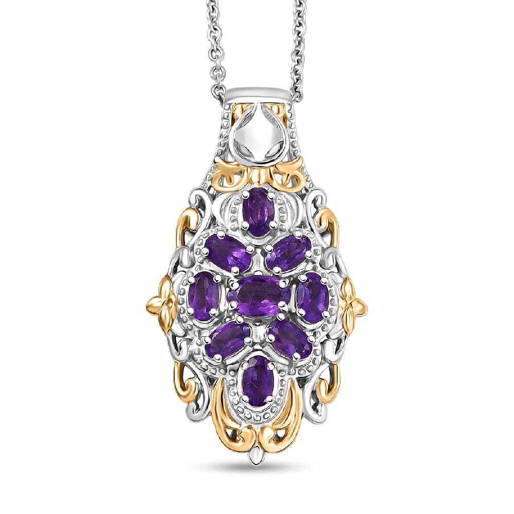 shop lc EverTrue African Amethyst 2.24 ctw Pendant in 18K YG Plated and Platinum Bond with Stainless Steel Necklace 20 Inches