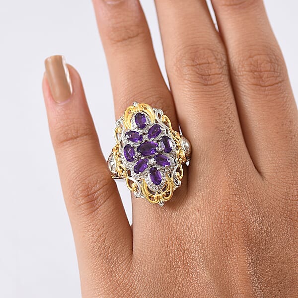 Shop Lc EverTrue African Amethyst 2.25 Ctw Ring In 18K YG Plated And Platinum Bond