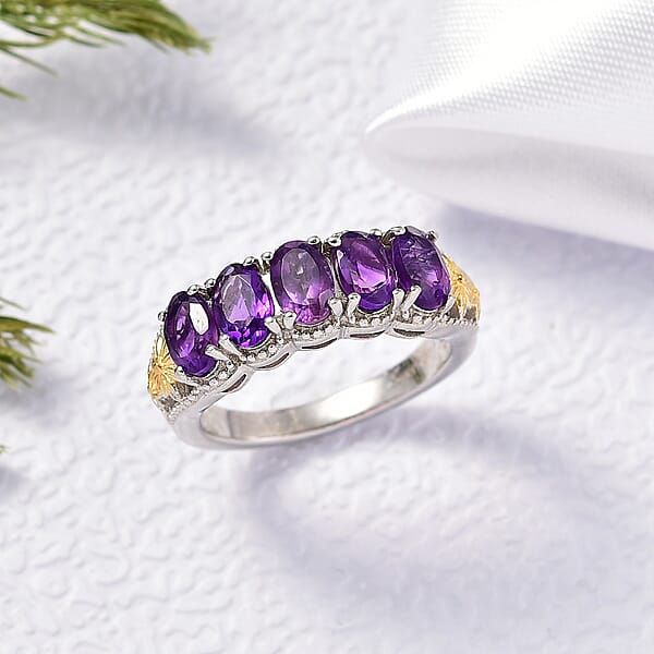 Shop Lc EverTrue African Amethyst 2.40 Ctw 5 Stone Ring In 18K YG Plated And Platinum Bond