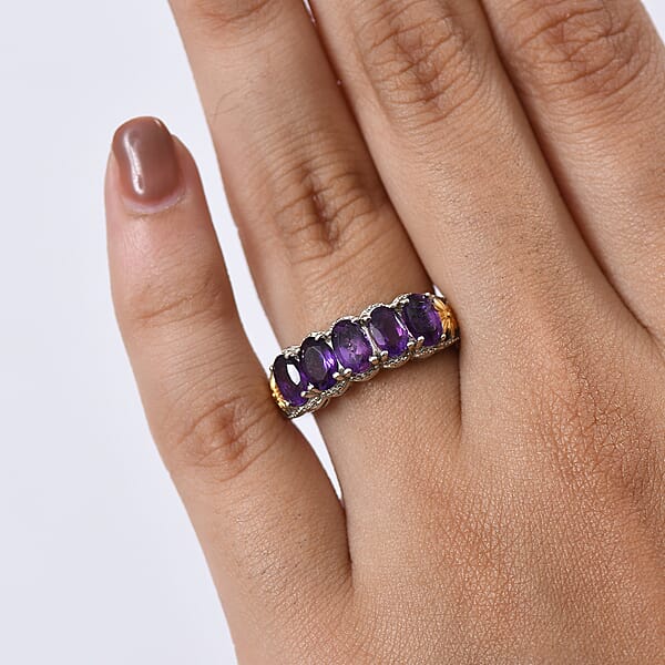 Shop Lc EverTrue African Amethyst 2.40 Ctw 5 Stone Ring In 18K YG Plated And Platinum Bond
