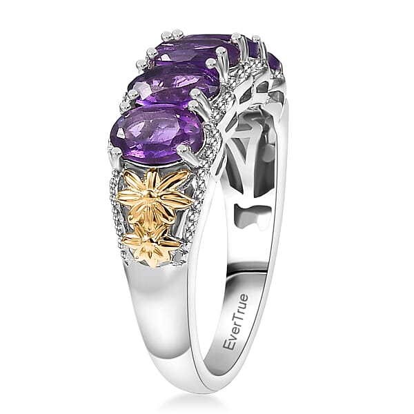Shop Lc EverTrue African Amethyst 2.40 Ctw 5 Stone Ring In 18K YG Plated And Platinum Bond