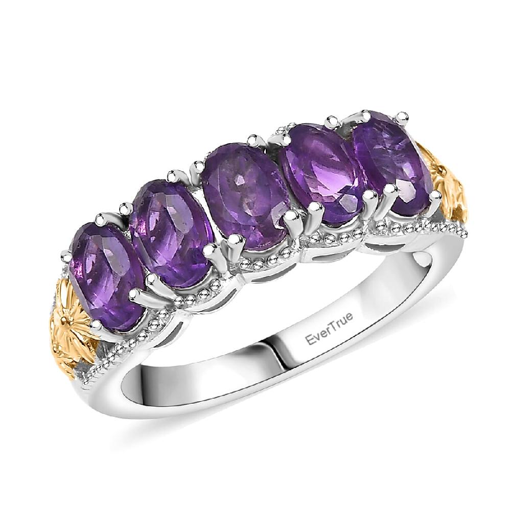 shop lc EverTrue African Amethyst 2.40 ctw 5 Stone Ring in 18K YG Plated and Platinum Bond