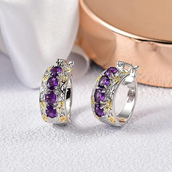 Shop Lc EverTrue African Amethyst 2.60 Ctw Hoop Earrings In 18K YG Plated And Platinum Bond