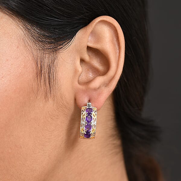Shop Lc EverTrue African Amethyst 2.60 Ctw Hoop Earrings In 18K YG Plated And Platinum Bond