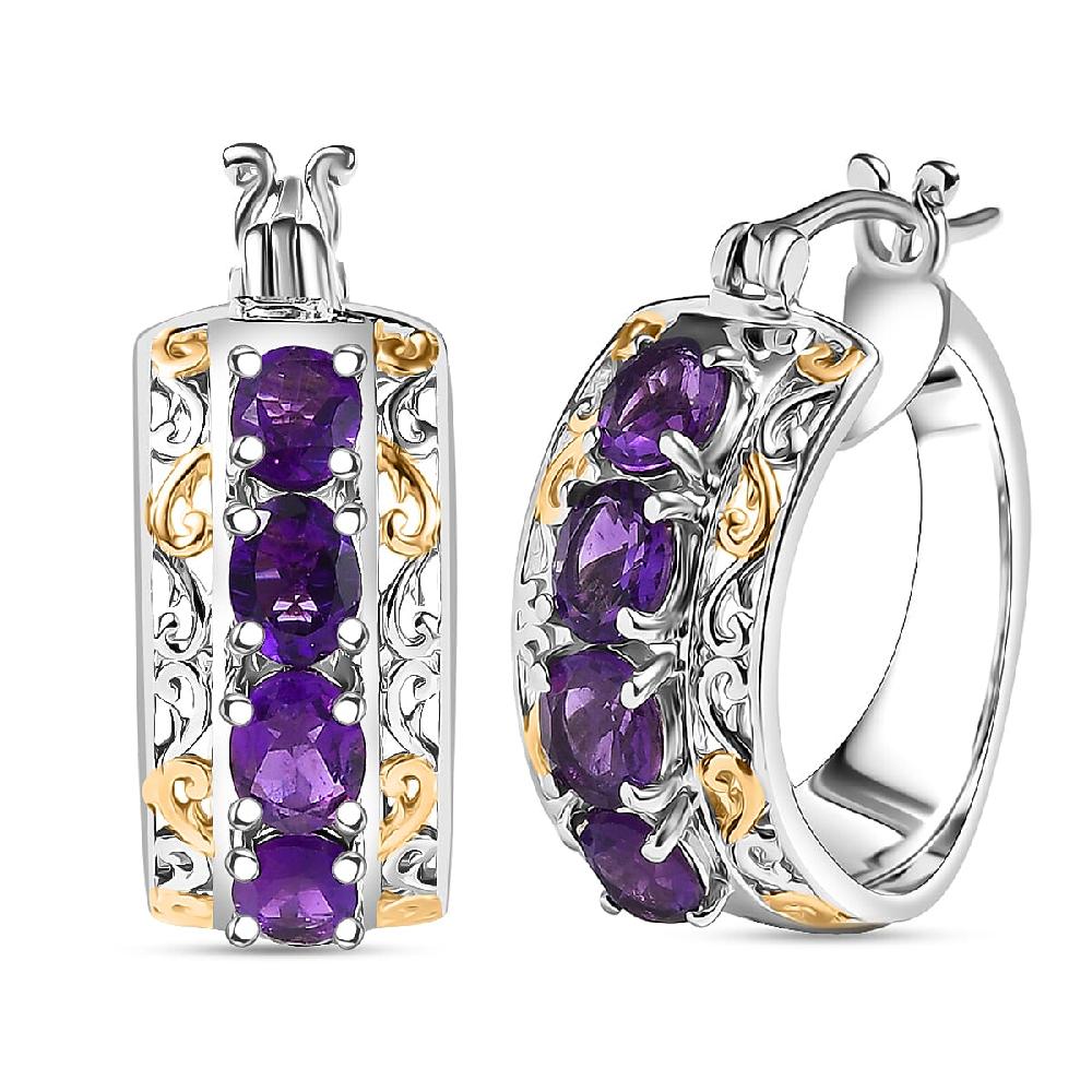 shop lc EverTrue African Amethyst 2.60 ctw Hoop Earrings in 18K YG Plated and Platinum Bond