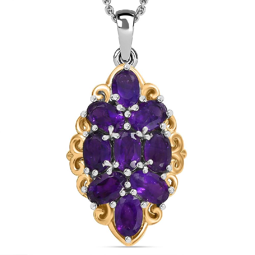 shop lc EverTrue African Amethyst 3.35 ctw Pendant in 18K YG Plated and Platinum Bond with Stainless Steel Chain 20 Inches