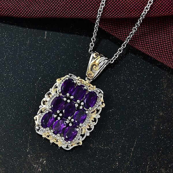 Shop Lc EverTrue African Amethyst 3.60 Ctw Pendant In 18K YG Plated And Platinum Bond With Stainless Steel Necklace 20 Inches