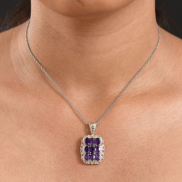 Shop Lc EverTrue African Amethyst 3.60 Ctw Pendant In 18K YG Plated And Platinum Bond With Stainless Steel Necklace 20 Inches