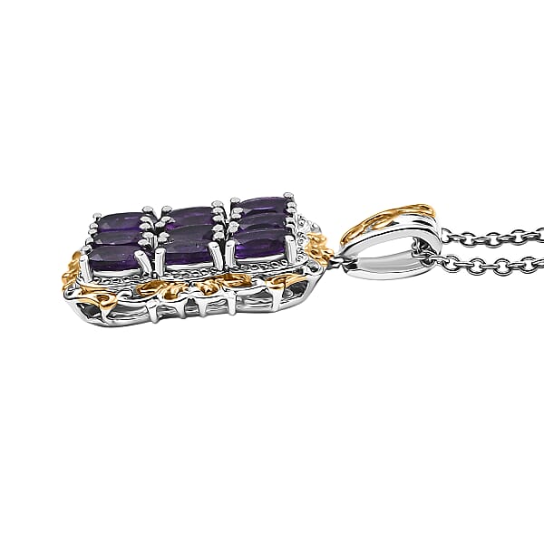 Shop Lc EverTrue African Amethyst 3.60 Ctw Pendant In 18K YG Plated And Platinum Bond With Stainless Steel Necklace 20 Inches