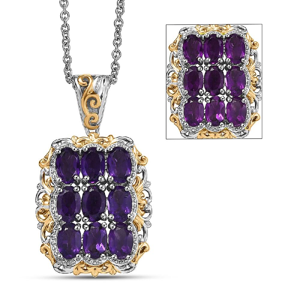 shop lc EverTrue African Amethyst 3.60 ctw Pendant in 18K YG Plated and Platinum Bond with Stainless Steel Necklace 20 Inches