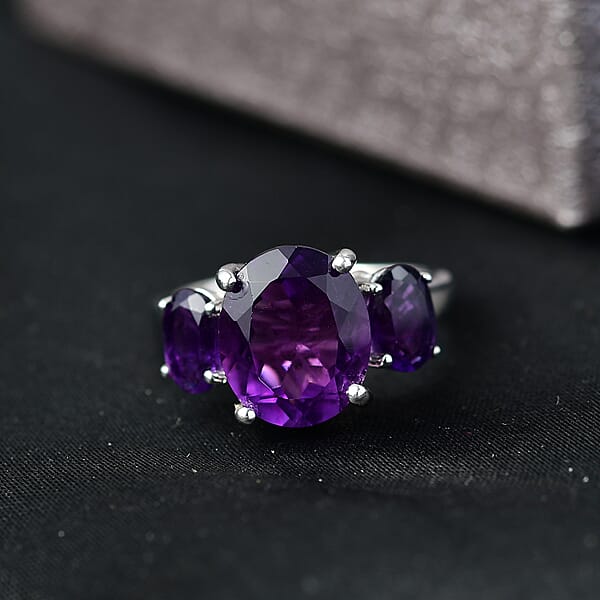 Shop Lc EverTrue African Amethyst 3 Stone Ring In Platinum Bond 5.65 Ctw