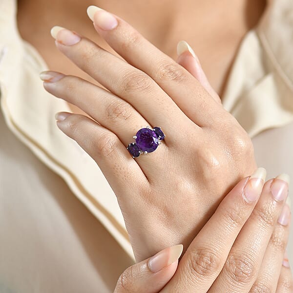 Shop Lc EverTrue African Amethyst 3 Stone Ring In Platinum Bond 5.65 Ctw