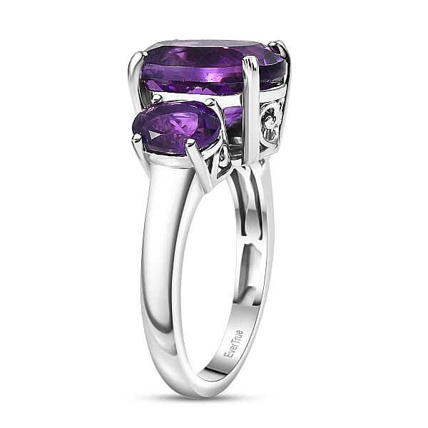 Shop Lc EverTrue African Amethyst 3 Stone Ring In Platinum Bond 5.65 Ctw