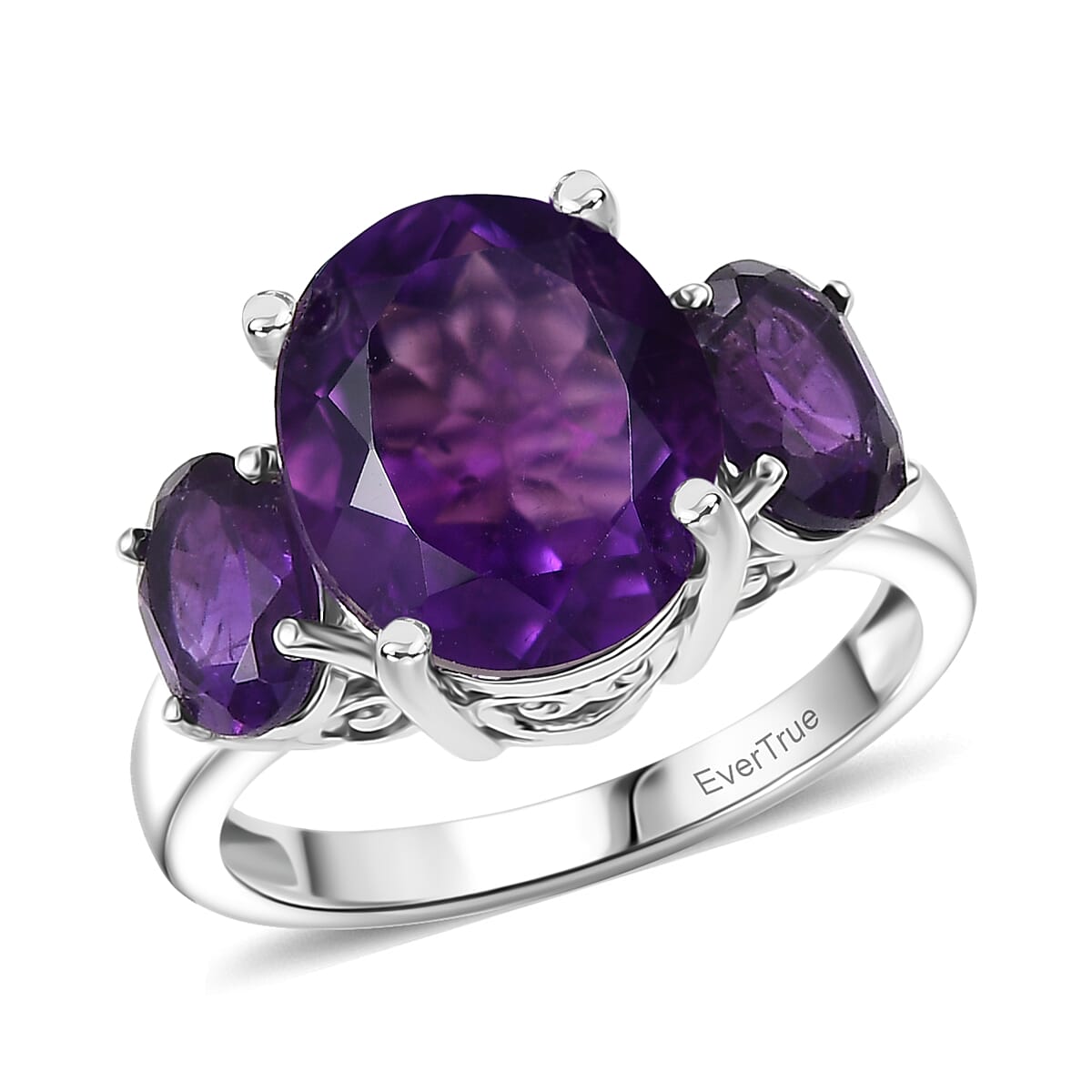 shop lc EverTrue African Amethyst 3 Stone Ring in Platinum Bond 5.65 ctw