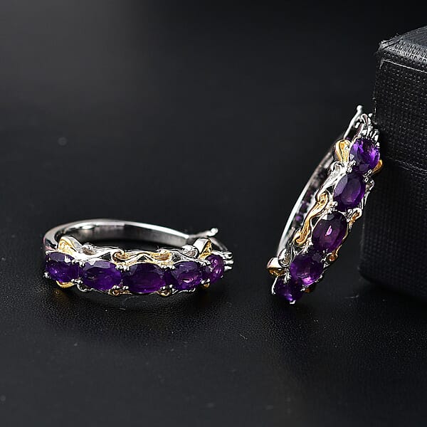 Shop Lc EverTrue African Amethyst 4.10 Ctw Hoop Earrings In 18K YG Plated And Platinum Bond