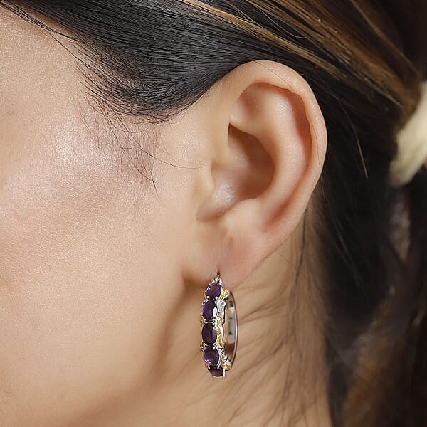 Shop Lc EverTrue African Amethyst 4.10 Ctw Hoop Earrings In 18K YG Plated And Platinum Bond