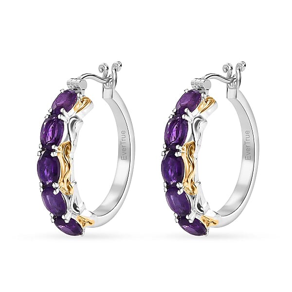 Shop Lc EverTrue African Amethyst 4.10 Ctw Hoop Earrings In 18K YG Plated And Platinum Bond
