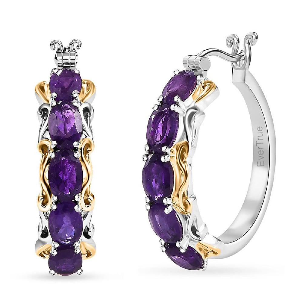 shop lc EverTrue African Amethyst 4.10 ctw Hoop Earrings in 18K YG Plated and Platinum Bond