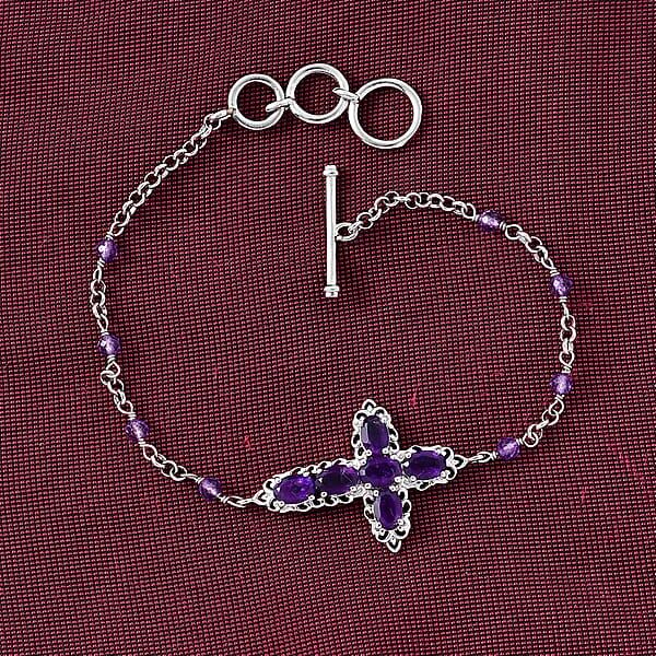 Shop Lc EverTrue African Amethyst 4.40 Ctw Cross Bracelet In Platinum Bond (6.50-8.0In)