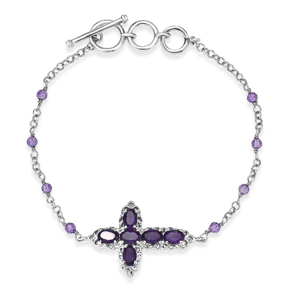shop lc EverTrue African Amethyst 4.40 ctw Cross Bracelet in Platinum Bond (6.50-8.0In)